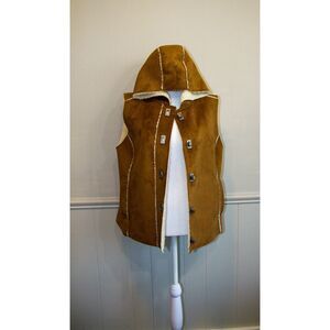 Hooded faux suede shearling vest size Medium M